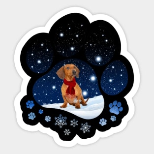 Snow Paw Red Dachshund Christmas Winter Holiday Sticker